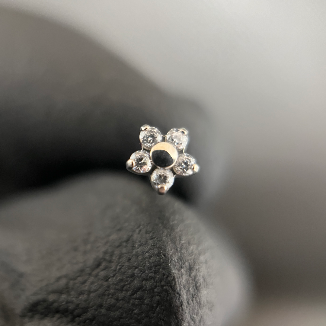 Cubic Zirconia Flower, Threadless